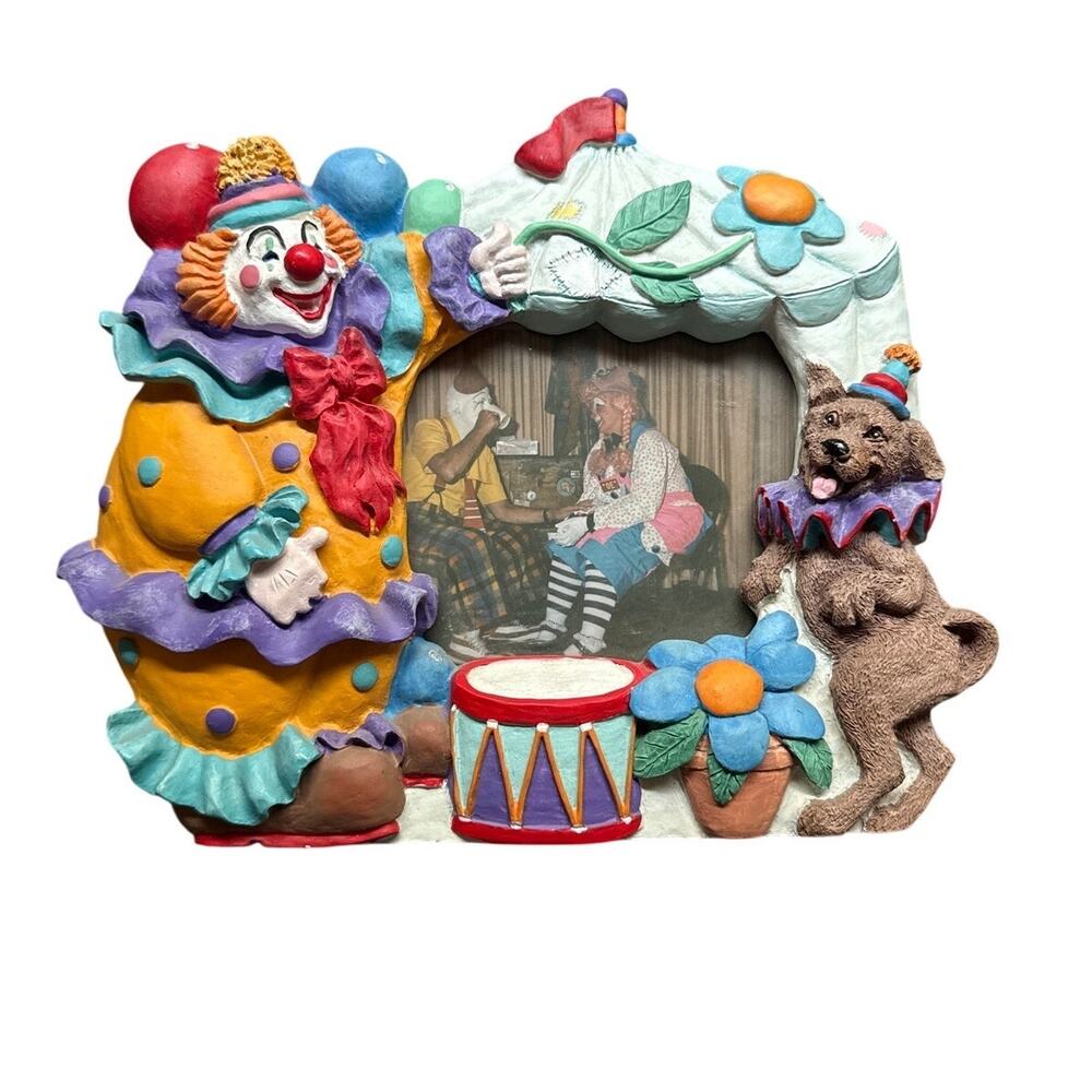 Vintage Ceramic Clown Circus Picture Frame 90s